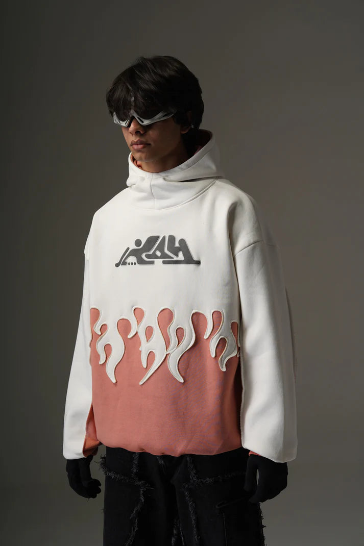 FLAME PATCH HOODIE: PEACH
